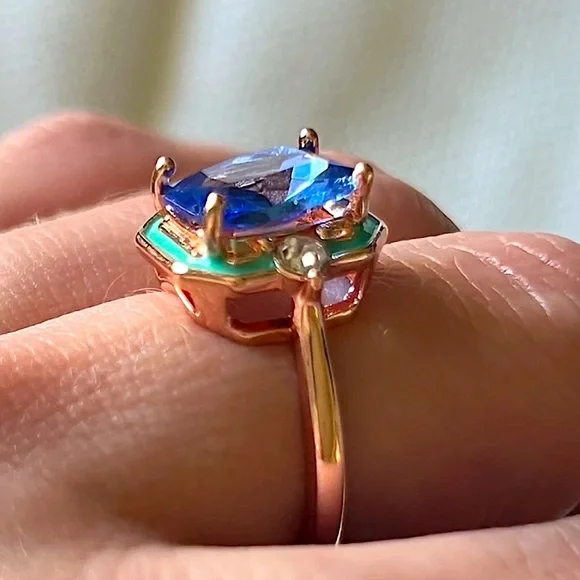 Gold Art Deco Blue Sapphire Ring - Picture 8 of 9